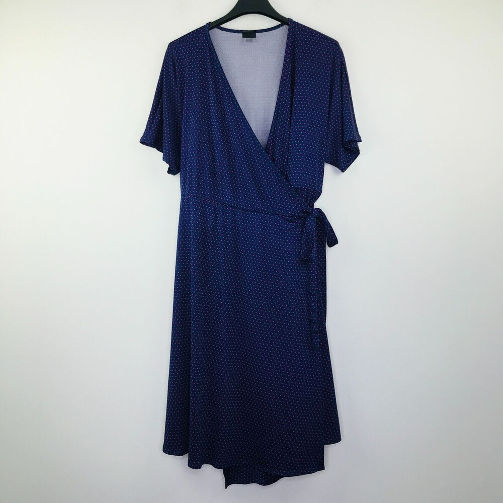 Agnes & Dora Women's 3XL Wrap Dress Blue Purple Polka Dot V Neck Plus Career